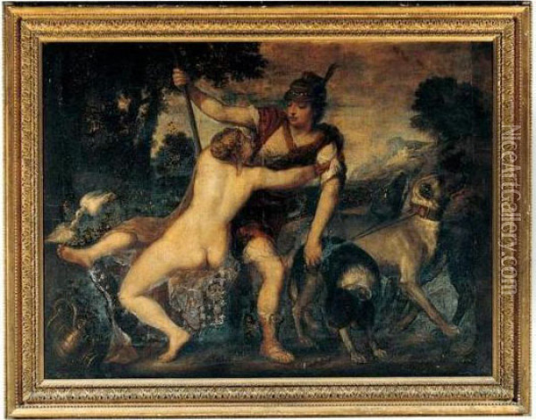 Venus And Adonis Oil Painting - Tiziano Vecellio (Titian)