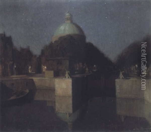Nachtindruk (singel, Amsterdam) Oil Painting - Josef Karel Frans Posenaer