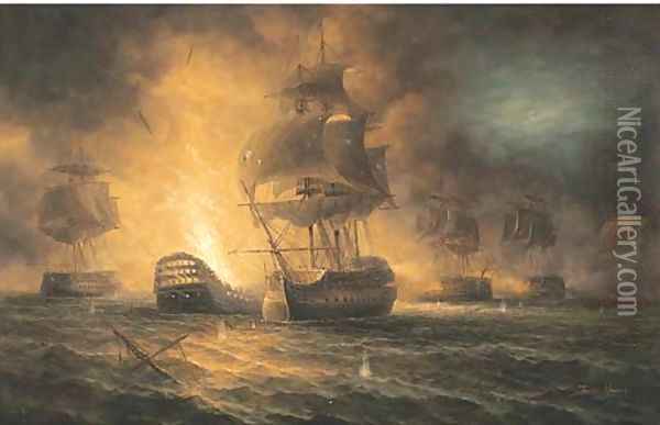 The battle of the Nile 2 Oil Painting - James Hardy Jnr