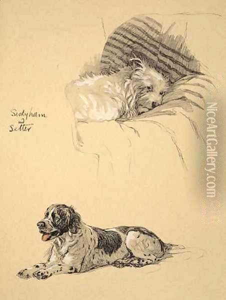 Sealyham and Setter Oil Painting - Cecil Charles Aldin