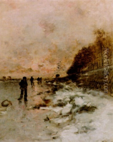 Vinterlandskap Med Skridskoakare Oil Painting - Ludwig Munthe