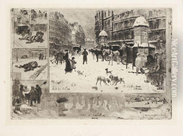 L'hiver A Paris, Ou La Neige A Paris Oil Painting - Felix-Hilaire Buhot