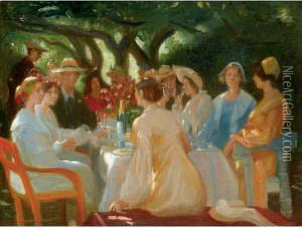 Skuespillerfrokost (the Actors Lunch, Skagen) Oil Painting - Michael Ancher
