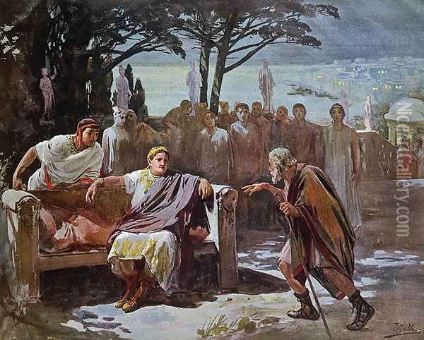 Chilon Accusing the Christians of Starting the Fire in Rome, illustration from 'Quo Vadis', c.1910 Oil Painting - Ulpiano Checa y Sanz