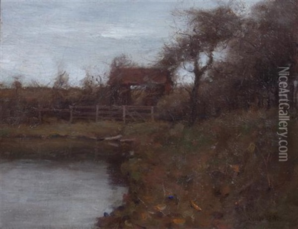 Autumn Landscape With Lake Oil Painting - Gustav Wolff