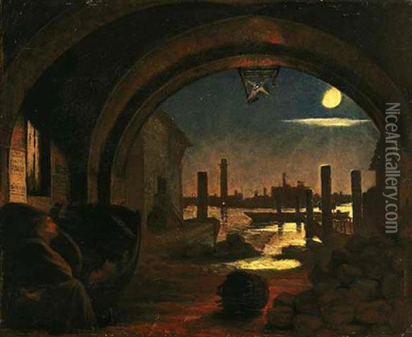 Night On The River Thames, A Study For Past And Present, Part Iii Oil Painting - Augustus Leopold Egg