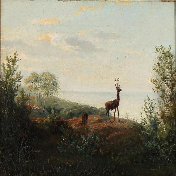 Landscape With Deer Oil Painting - Carl Henrik Bogh