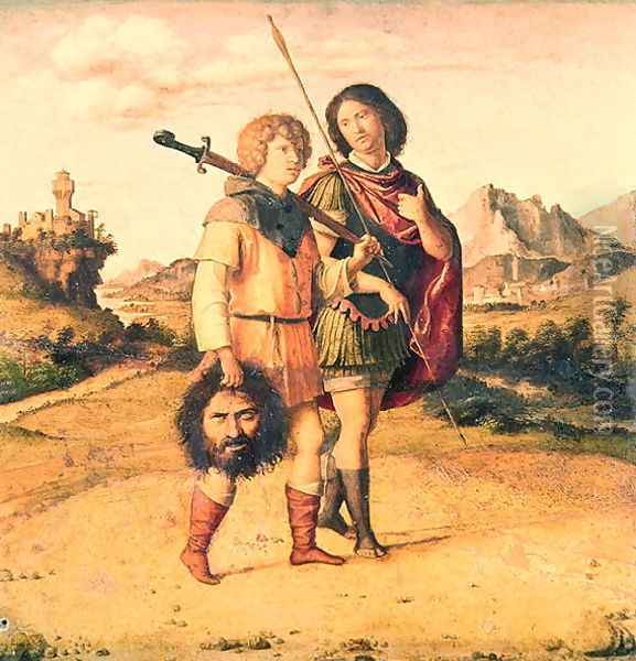 David and Jonathan, c.1505-10 Oil Painting - Giovanni Battista Cima da Conegliano