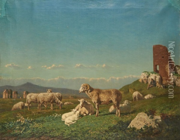 Bouc Et Mouton Sur Fond De Paysage Oil Painting - Vincent de Vos