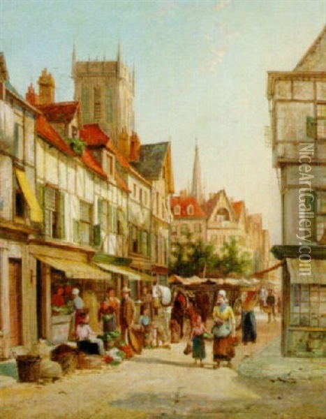 A Dutch Town On Market Day Oil Painting - William Raymond Dommersen