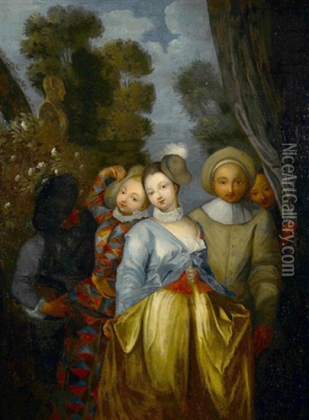 Comedia Del Arte Oil Painting - Francois Louis Watteau