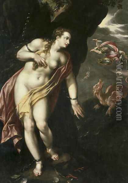 Perseus and Andromeda, c.1600 Oil Painting - Hendrick De Clerck