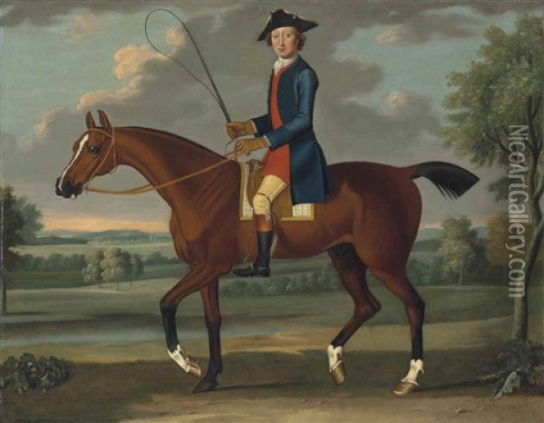Sir Ralph Gore, 6th Bt., Later 1st Earl Of Ross (c.1725-1802), On A Bay Hunter In A Wooded Landscape Oil Painting - Thomas Spencer