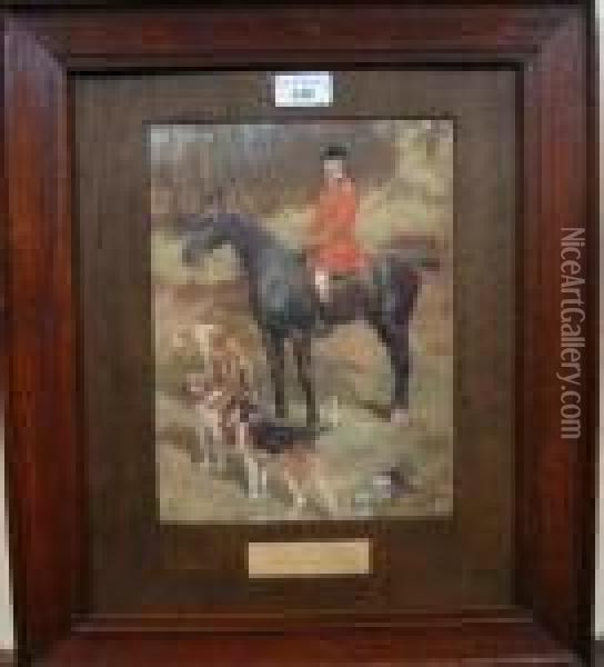 Portrait Of A Huntsman On Horse Back With Hounds Oil Painting - George Denholm Armour