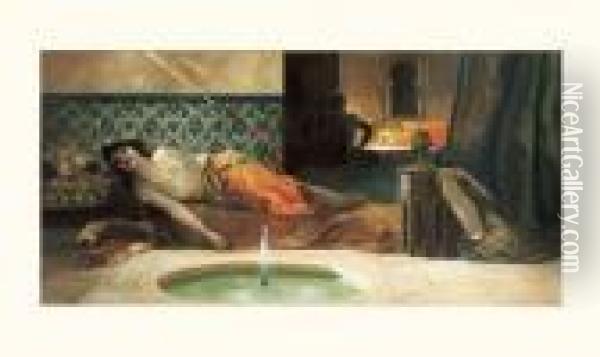 Femme Orientale Etendue Sur Un Sofa Oil Painting - Benjamin Jean Joseph Constant