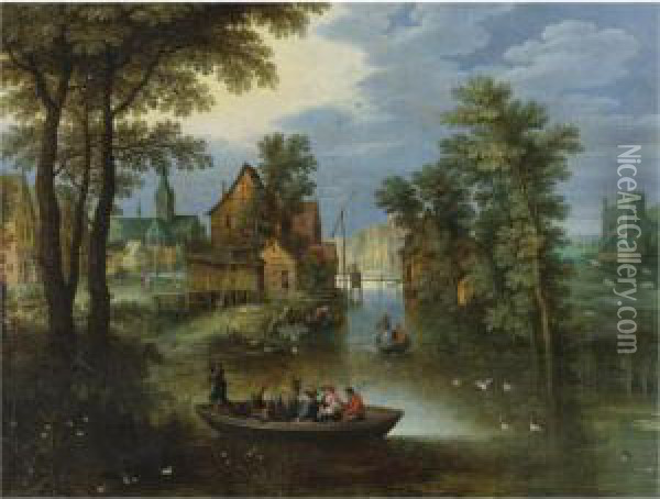 A River Landscape With The Flight Into Egypt Oil Painting - Marten Ryckaert