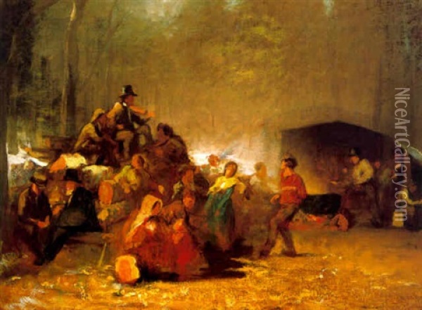 The Party In The Maple Sugar Camp Oil Painting - Eastman Johnson