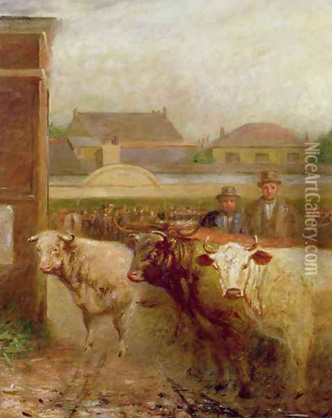 Drover Road, Croydon, Market Day, 1903 Oil Painting - John Burell Read