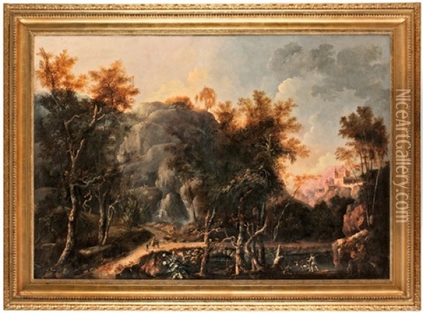 Landscape With Mountains And Figures Oil Painting - Louis Belanger