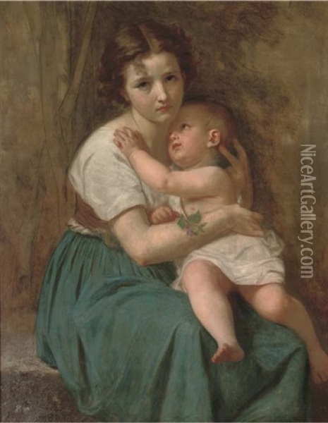 A Mother And Her Child Oil Painting - Hugues Merle