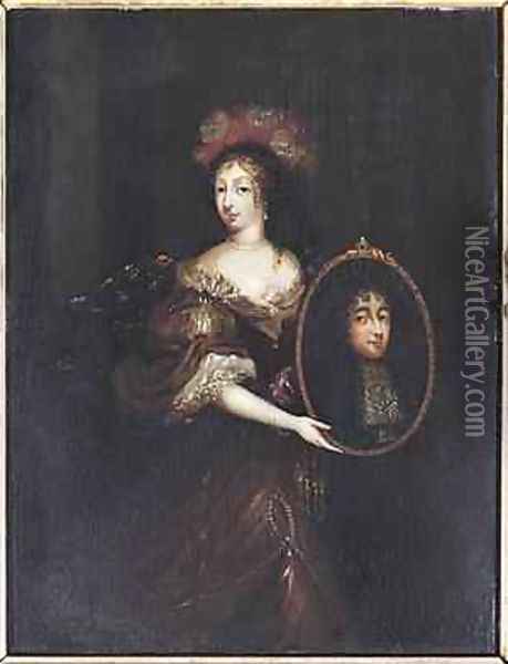 Henrietta of England 1644-70 holding a portrait of her husband Philippe I 1640-1701 duc dOrleans Oil Painting - Theodorus Netscher