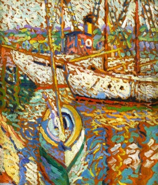 Boats At Gloucester Oil Painting - Hugh Henry Breckenridge