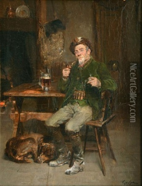 La Halte Du Chasseur A La Taverne Oil Painting - Francois Adolphe Grison