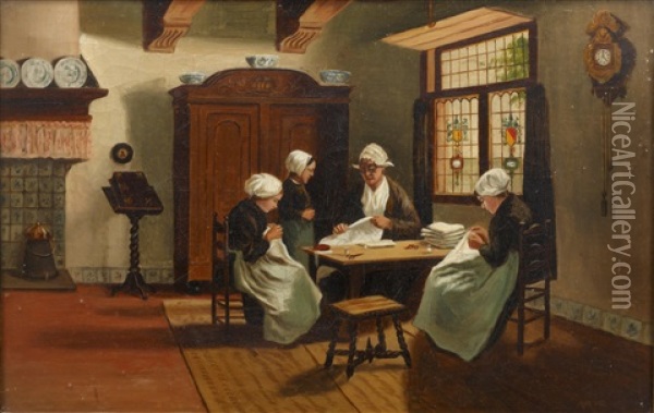 The Sewing Class Oil Painting - David Adolf Constant Artz
