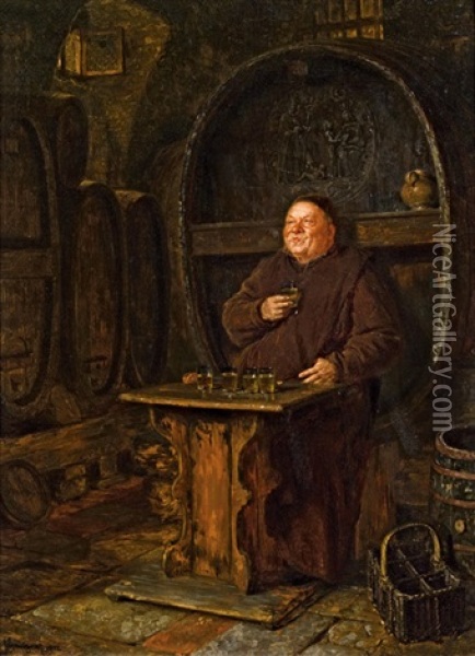Monch Bei Der Weinverkostung Oil Painting - Eduard von Gruetzner