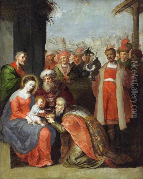 Konungarnas Tillbedjan Oil Painting - Louis de Caullery