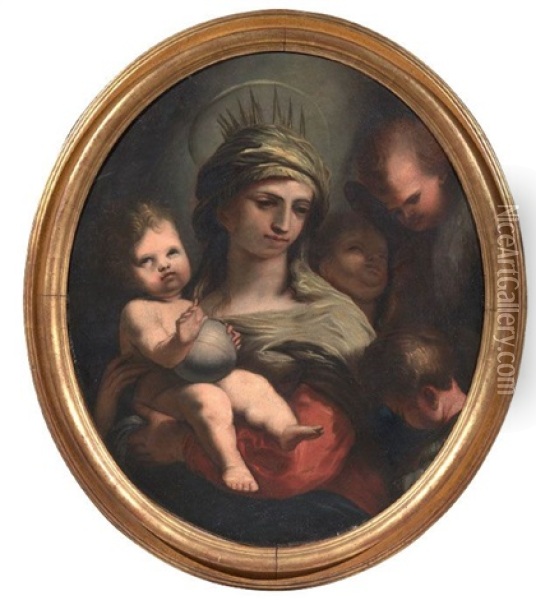 Madonna Con Bambino E Angeli Oil Painting - Alessandro Gherardini