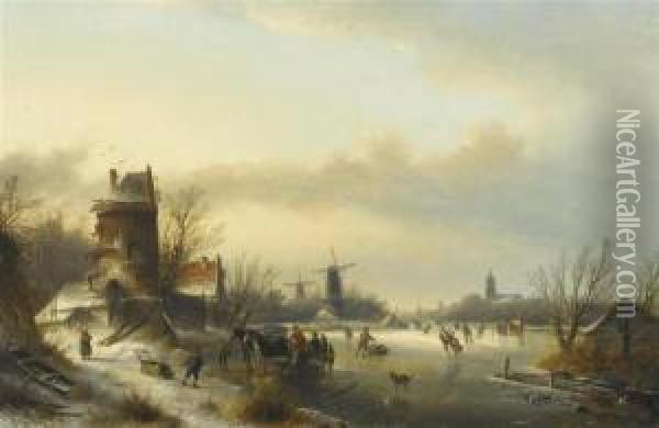 Winter Fun On The Ice. Oil Painting - Jan Jacob Coenraad Spohler