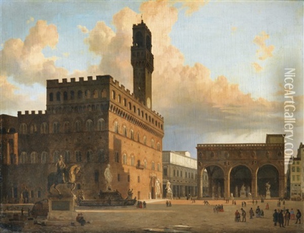 Vue Du Palais De La Seigneurie A La Florence Oil Painting - Alexandre Leblanc