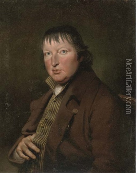 Portrait Of Thomas Salter, Half-length, In A Brown Coat And Striped Wastecoat Oil Painting - Andrew Plimer