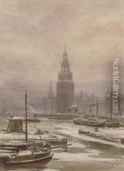 The Montelbaanstoren In Winter, Amsterdam Oil Painting - George Laurens Kiers