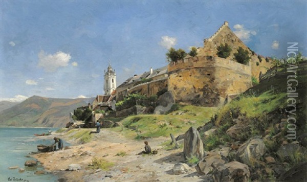 View Of Durnstein Oil Painting - Eduard Zetsche