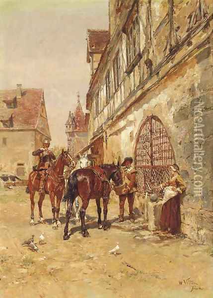 Travellers resting in a village Oil Painting - Wilhelm Velten