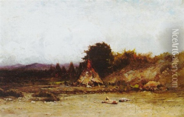 Indian Encampment Oil Painting - Herman Wendelborg Hansen