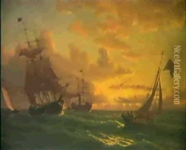 Shipping In Rough Waters Oil Painting - William Bradford