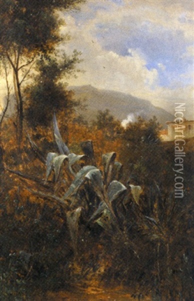 Agaves Dans Un Jardin A Eze Oil Painting - Jean-Joseph-Jules Defer