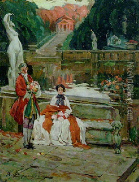 Courting In The Garden Oil Painting - Ivan Georgevich (Egorovich) Drozdov