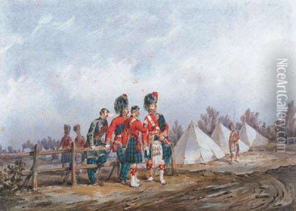 Field Officers Of The 42nd Royal Highlanders At Camp Oil Painting - Orlando Norie
