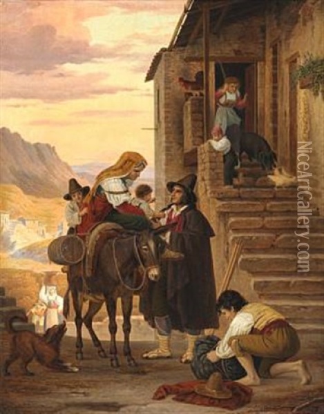 En Romersk Bondefamilie, Som Kommer Hjem Oil Painting - Peter (Johann P.) Raadsig