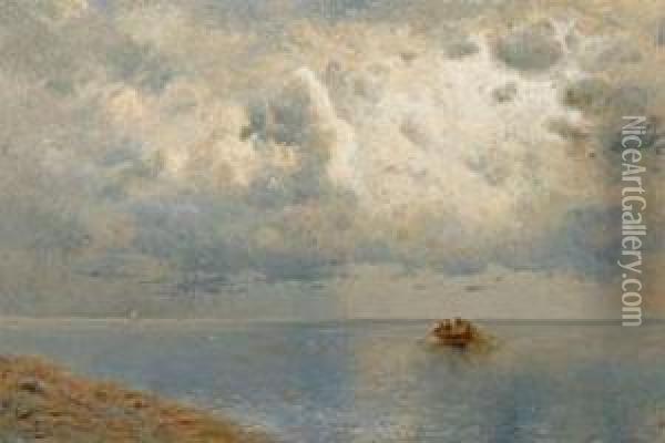 Grose Kustenlandschaft Mit Fischern In Ihrem Ruderboot Oil Painting - Karl Moser