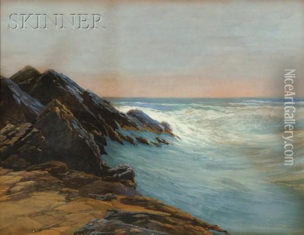 Crashing Waves At Dusk Oil Painting - Robert Arthur