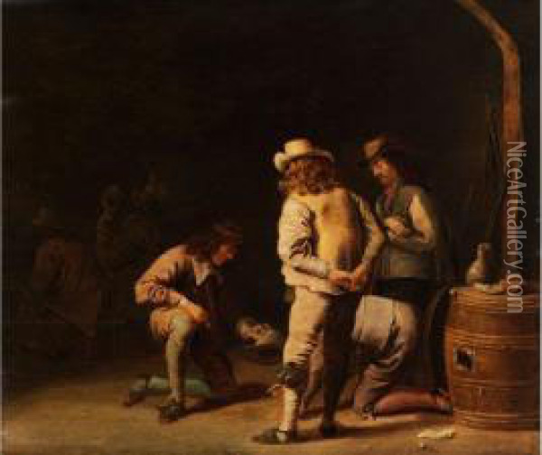 Vier Manner Beim Munzen Werfen Oil Painting - Jan Olis