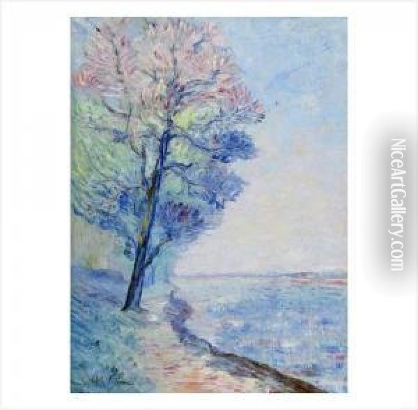 L'arbre Au Bord De La Seine, Vers 1895 Oil Painting - Emmanuel Victor Auguste Marie De La Villeon
