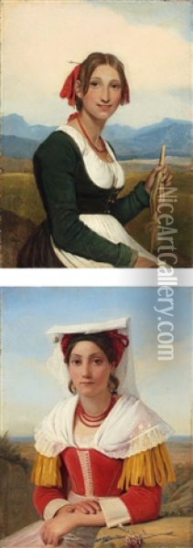 Fileuse De Sora (+ Femme De Frascati; Pair) Oil Painting - Leopold-Louis Robert