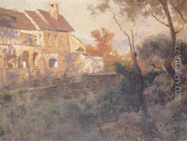 Houses In The Evening Sun Oil Painting - Carlo Brancaccio