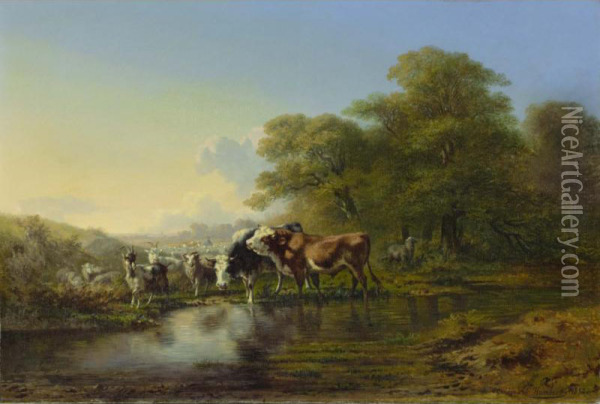 Boeufs Et Chevres Oil Painting - Charles Humbert